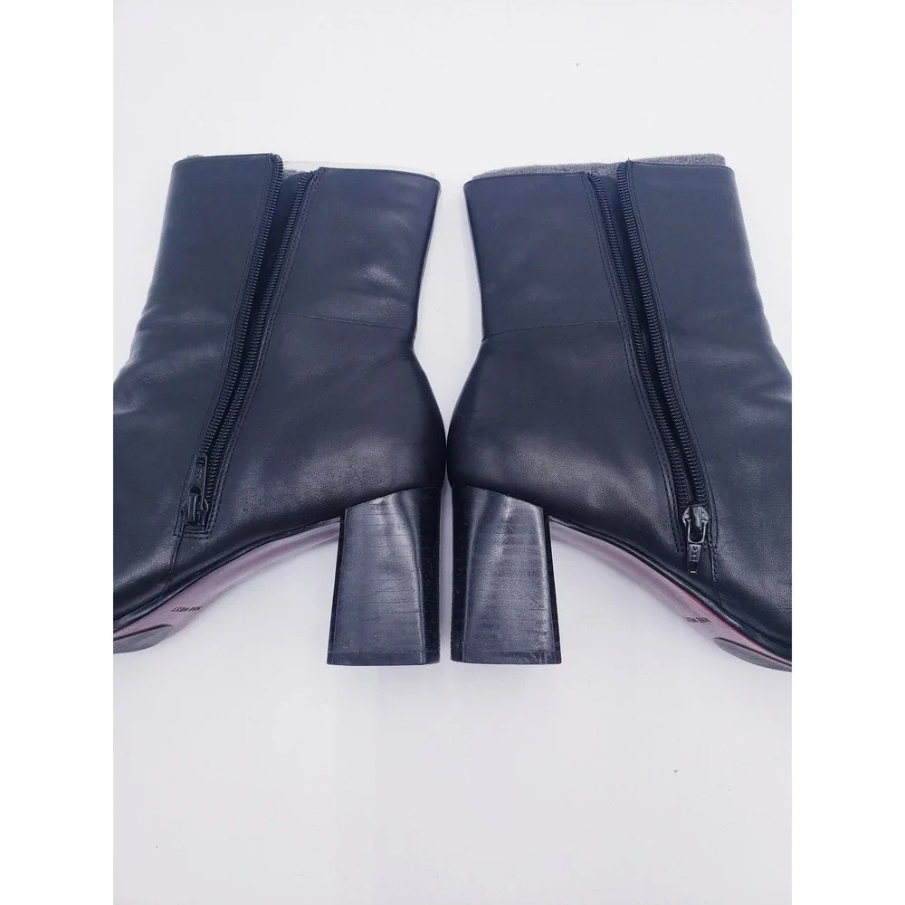 Nine West Zamir Black Leather Square Toe Block Heel Ankle Boots Womens Size 10
